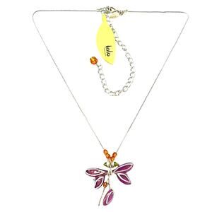 Lalo Necklace Purple Dragonfly Butterfly Pendant Double Serpentine Chain Acrylic